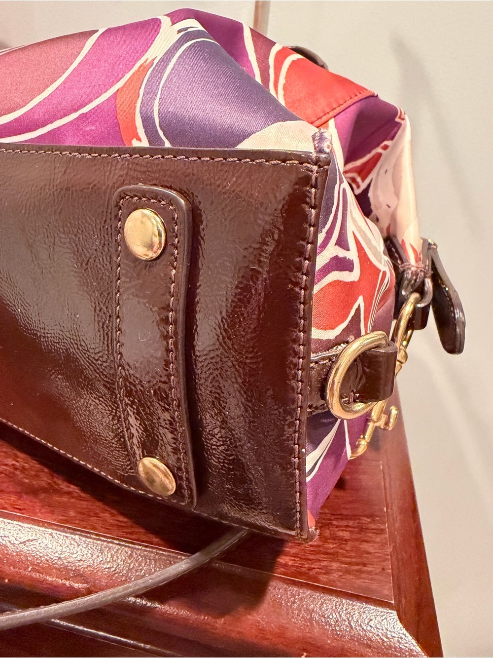 Coach Ashley Floral Print Satchel in Brown & Purple - Picture 6 of 10